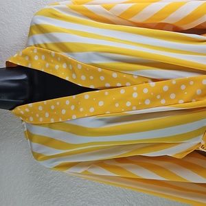 Natori | Women's Stripes Polka Dots Self Tie Kimono Sleeves Loungewear Robe Sz M